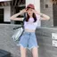 Quần Short Jean PYCOU dành cho nữ, Quần Short Denim cạp cao co giãn, Tua Rua hợp thời trang Viền thô Quần ngắn phù hợp cho mùa hè
