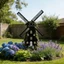 Top Garden Stake Mảng bám kim loại Mill Shape Accent Black Yard với hai mũi nhọn và kích thước 30cm cho phần hoa Bãi cỏ Se