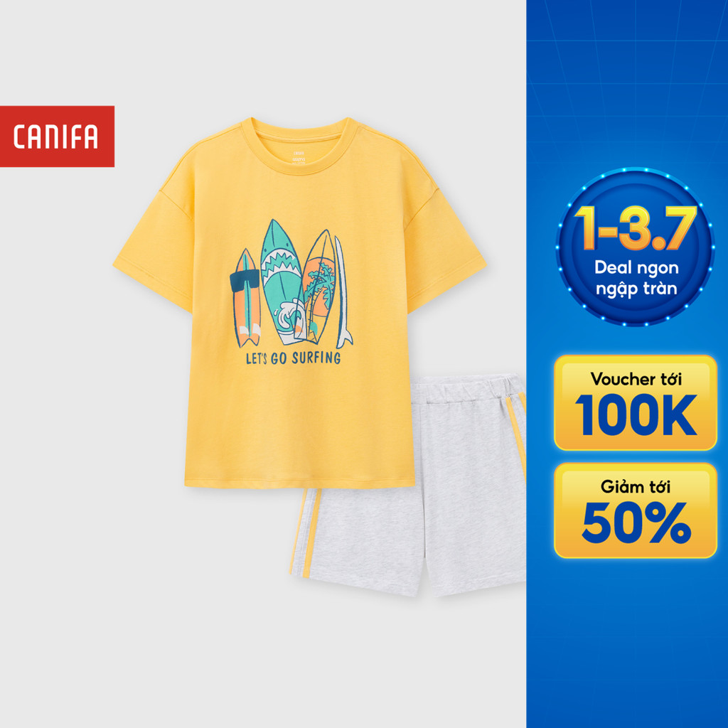 Bộ quần áo bé trai CANIFA mặc nhà chất liệu cotton mềm mát đạt chứng chỉ OEKO-TEX có hình in 2LS26S007