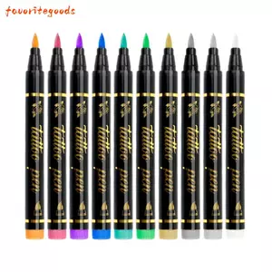 FAVORITEGOODS Bút xăm tạm thời, Đầu mềm 10 màu Bút vẽ nguệch ngoạc hình xăm, Bút xăm DIY kim loại nhanh khô có thể giặt được Tranh da cơ thể