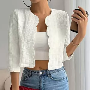 Xuân Thu Phong cách mới Thời trang Slim-fit Áo khoác ngoài Phiên bản Hàn Quốc Phù hợp với Áo khoác ngoài cổ tròn ngắn tay ba phần tư