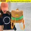 Ba lô Hamburger BAMBOOB, Túi đi học có dây rút có thể điều chỉnh Hamburger hoạt hình, Ba lô du lịch sức chứa lớn đa chức năng sáng tạo cho trẻ em
