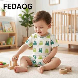 Đồ ngủ trẻ em FEDAOG, Bộ đồ trẻ em mỏng bằng vải lụa băng, Áo liền quần in hình hoạt hình chất lượng cao mùa hè