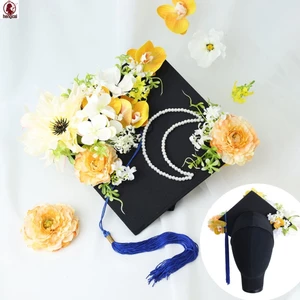 Phong cách Trung Quốc Zanhua Mũ tốt nghiệp Tấm vữa hoa lụa nhân tạo có giá đỡ nhựa Mũ Polyester thân thiện với môi trường để bắt đầu đại học và chụp ảnh văn hóa