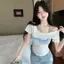 JULYHOT Mùa Hè Ngọt Ngào Gợi Cảm Kẻ Sọc Chắp Vá V-ne Áo Thun Mỏng Tay Ngắn Cho Nữ Massivedeals