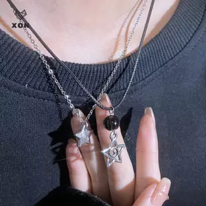 Punk Charms Pentagram Mặt dây chuyền xoáy Nelace dành cho nữ Thời trang Goth Star Xoắn ốc Nelaces Y2K Phụ kiện trang sức Quà tặng bạn bè [Mina]