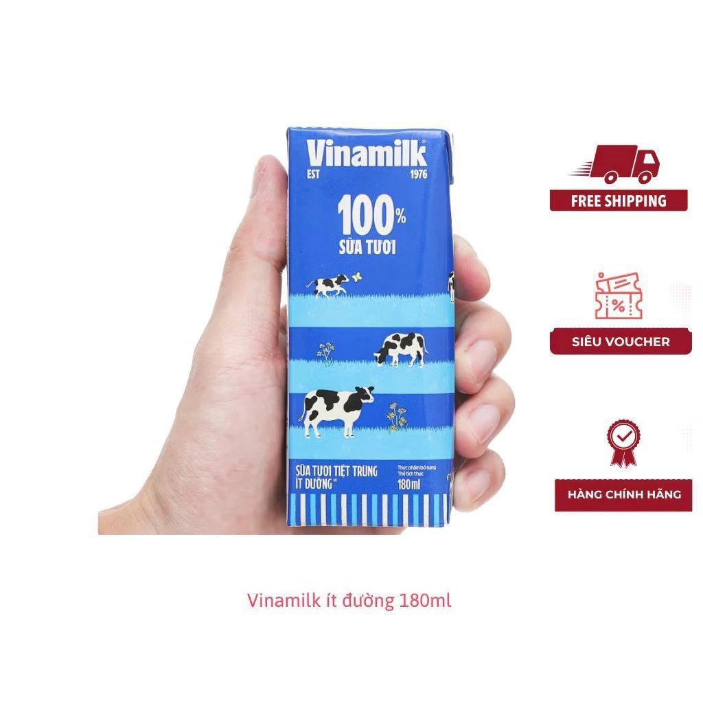 Thùng 48 hộp sữa tiệt trùng VINAMILK 100% Sữa Tươi ÍT ĐƯỜNG 180ml