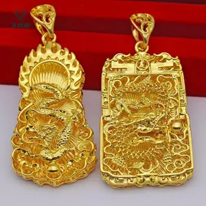 Nelace mạ vàng dành cho nam giới Guanyin Mặt dây chuyền rồng vàng Chuỗi xương đòn Đám cưới đính hôn không phai Quà tặng trang sức [Mina]