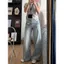 Quần jean ống rộng lưng cao kiểu Mỹ Retro Giặt Quần Denim dáng rộng Chiều dài sàn