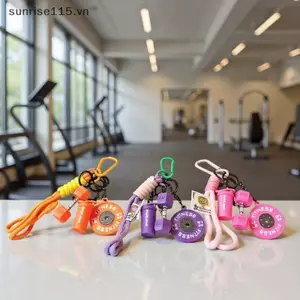 SRVN Creative Mini Fitness Series Barbell Plates Móc chìa khóa với quả tạ Bule hình chữ D Mô phỏng Quả tạ Cốc nước Móc khóa.