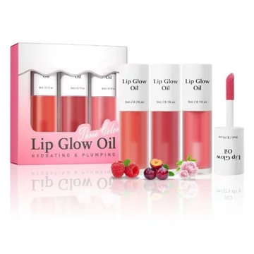Bộ Son Bóng Dầu 3 Gói - Dầu Dưỡng Môi Màu Berry Plum Peony Cho Môi Khô - Dầu Dưỡng Môi Không Dính Dưỡng Ẩm Có Bàn Chải Mềm Chăm Sóc Hàng Ngày