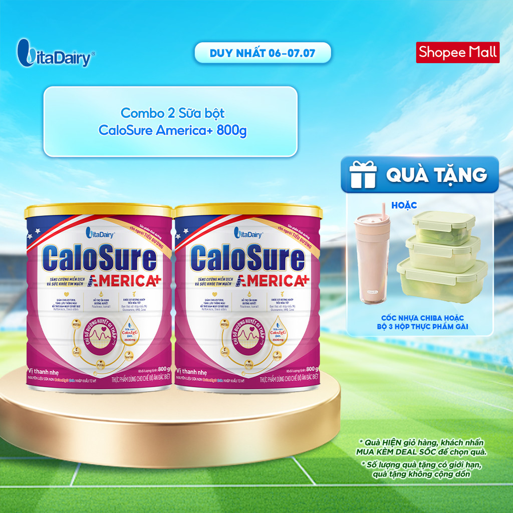 [COMBO 2 LON] Sữa bột CaloSure America+ vị thanh nhẹ - Giúp tiêu hoá khoẻ, hỗ trợ xương khớp - Lon 800g