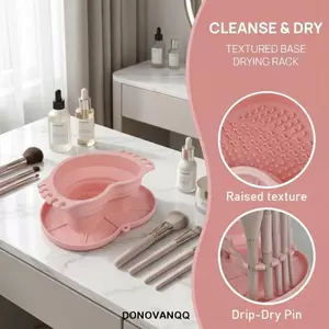 Máy làm sạch cọ trang điểm và nghệ sĩ bằng silicon DONOVANQ, Giá phơi & khay đựng đồ hình trái tim có thể gập lại, có đế kết cấu Lỗ treo đa chức năng Thảm giặt di động Studios
