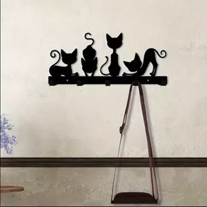 HELLOYOUNG Mèo Đen Móc Treo Tường Hạng Nặng Gang Tiết Kiệm Không Gian Trang Trí Nhà