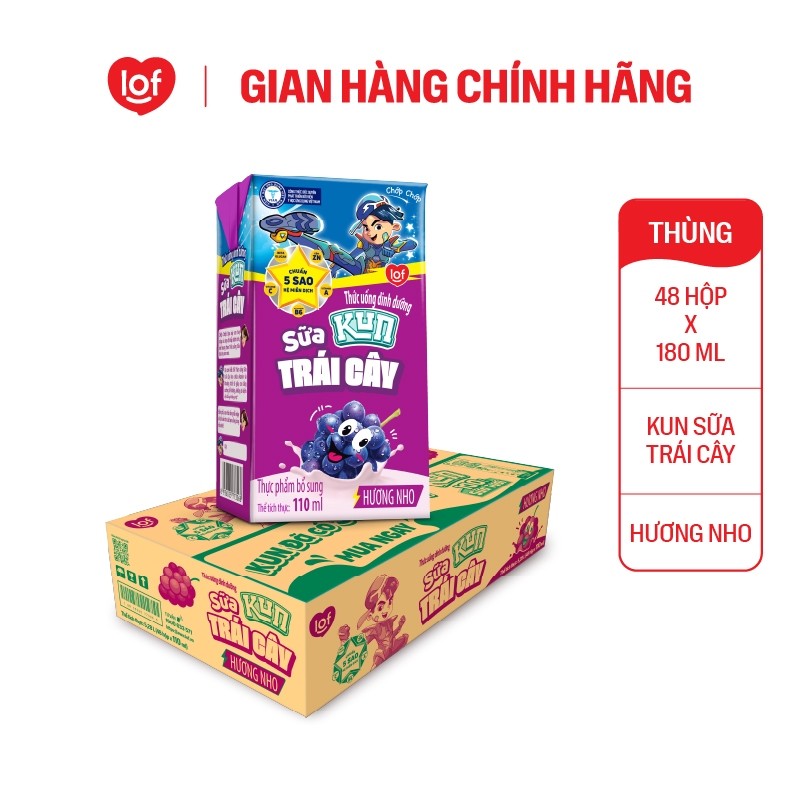 [Livestream KOL] Đủ vị Sữa trái cây KUN 1 thùng 48 hộp x 110ml chọn vị: