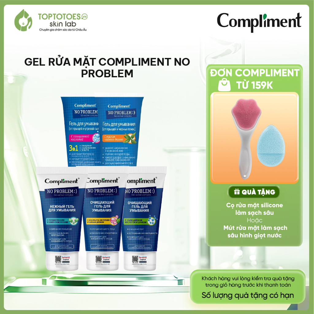 [HÀNG NHẬP KHẨU] Gel rửa mặt Compliment No Problem BHA làm sạch sâu, giảm viêm & mụn 200ml