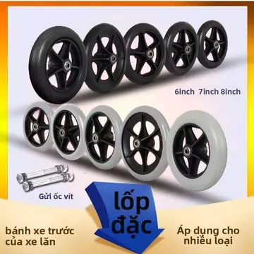 Bánh xe lốp đặc đa dụng, dùng cho xe lăn, xe trượt trẻ em, xe đẩy y tế, tặng trục vít, size 6/7/8 inch