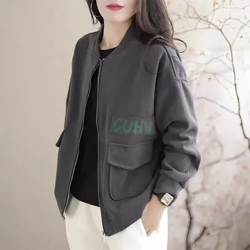 Áo khoác ngắn nữ mới, áo nỉ, áo cardigan, áo khoác bóng chày có khóa kéo, thời trang và đa năng.