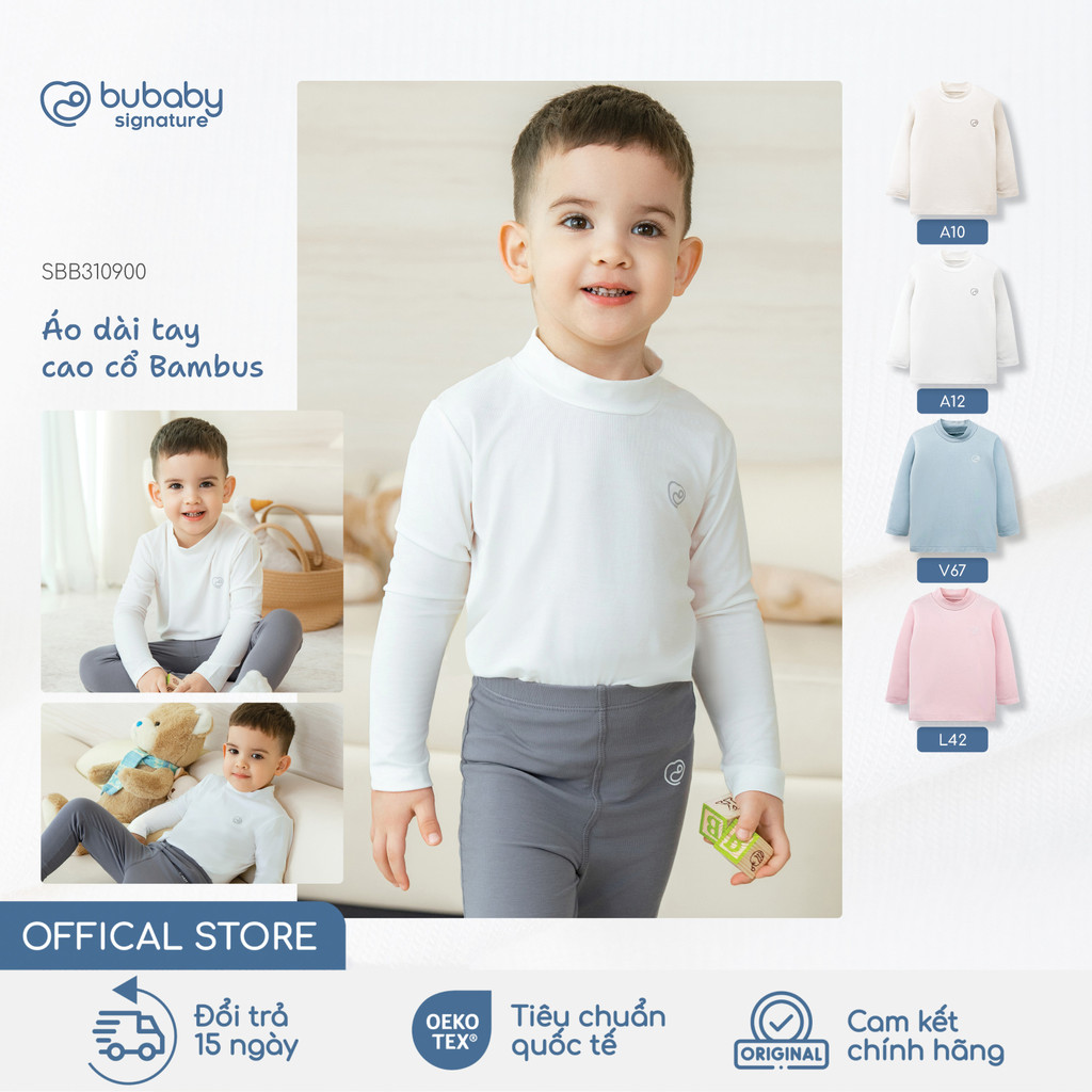 Áo dài tay cao cổ Bambus BU Baby, áo giữ nhiệt bé trai bé gái, áo dài tay cho bé | SBB310900