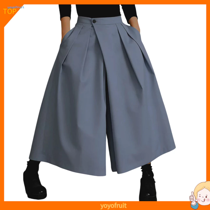 Quần ống rộng YOF Quần nữ màu trơn Quần ống rộng dành cho nữ Quần cạp cao Dây thắt lưng thun xếp ly Quần mùa hè nhẹ dáng rộng vừa vặn Quần giải trí cho hàng ngày