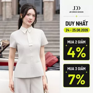 Áo Xuân Hè Dáng Ôm Cổ Đức Phối Cà Vạt 2T15.2601, Áo Form Slim Fit, Vintage Academic Hoạ Tiết Monogram Thanh Lịch By JM