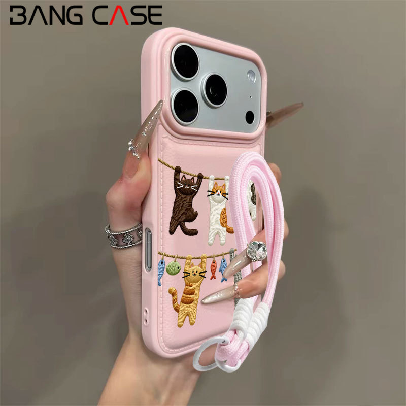 Leather Texture Phone Case for IPhone 17 16 15 14 13 12 11 Pro Max Air Xr Xs Max 7 8Plus Cats Friends Soft Cover