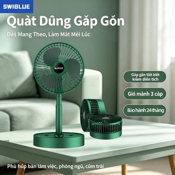Quạt gấp cho học tập SWIBLUE, 3 cấp gió nhẹ nhàng, thân quạt thu gọn không chiếm chỗ, sạc USB