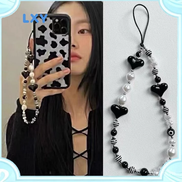 LXY Dây Điện Thoại Di Động Nữ Ngắn Sáng Tạo Mắt Quỷ Đen Sọc Hạt Dây Xích Vỏ Điện Thoại Di Động Dây Xích Treo Phụ Kiện Túi Phụ Kiện, Mặt Dây Chuyền Điện Thoại Di Động, Mặt Dây Chuyền Túi
