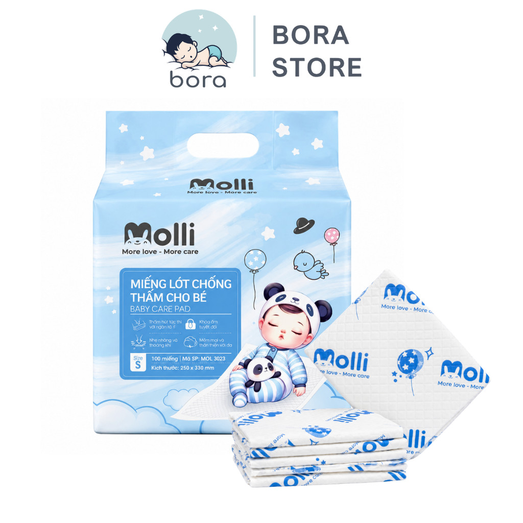 Tấm lót chống thấm Molli cho bé dùng 1 lần tiện lợi thấm hút hiệu quả đủ size