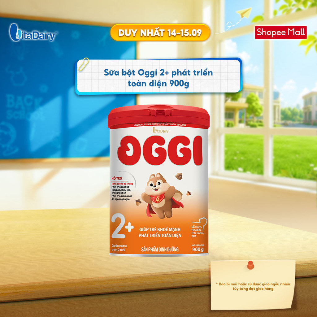 Sữa bột Oggi 2+ phát triển toàn diện - Hỗ trợ bé tăng cân, tăng cường miễn dịch, phát triển toàn diện - Lon 900g