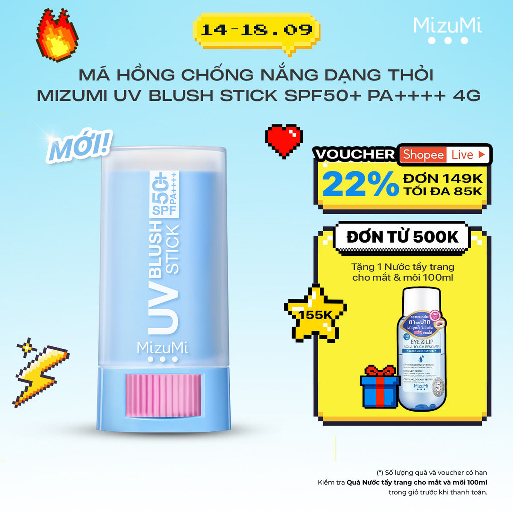 [MỚI] Má hồng chống nắng dạng thỏi MizuMi UV Blush Stick SPF50+ PA++++ 4g