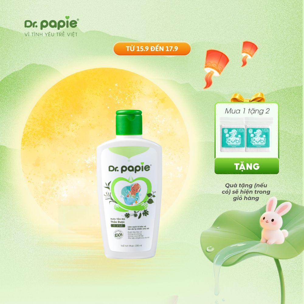 Nước Tắm Gội 2 IN 1 Cho Bé Sơ Sinh Chiết Xuất Thảo Dược Shan Tuyết Làm Mát Da Giảm Mẩn Đỏ Dr.Papie