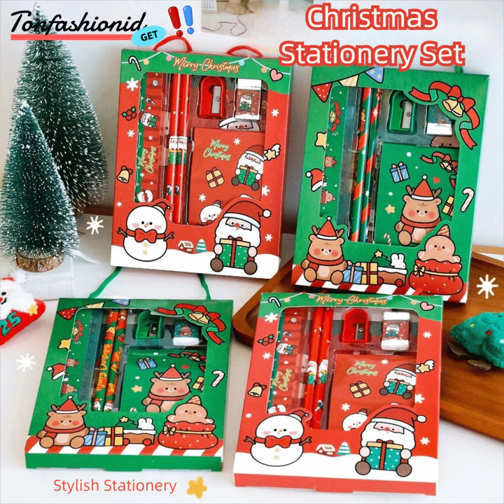 TONFASHIONID 6 Cái / bộ Bút chì trẻ em, Máy mài Bộ văn phòng phẩm Giáng sinh cầm tay, Bộ tẩy văn phòng phẩm Kawaii Bộ văn phòng phẩm học tập Đồ dùng văn phòng phẩm