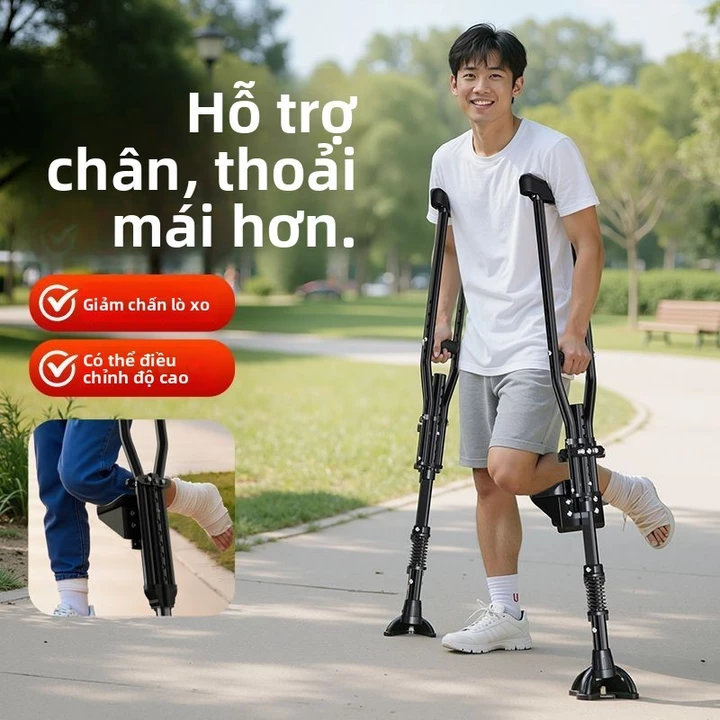 Nạng kẹp nách, nạng chống trượt cho người già bị gãy xương cánh tay, nạng đôi kẹp nách, dụng cụ hỗ trợ đi lại.