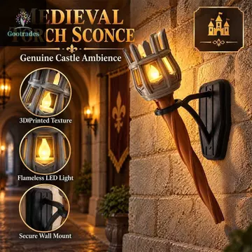 Đèn tường đèn pin thời trung cổ GOOTARDES, Đèn pin kép cổ điển Đèn pin giả treo tường, Đèn trang trí Đèn Led chiếu sáng in 3D Phong cách lâu đài Đèn pin ngọn lửa Halloween Tiệc Halloween