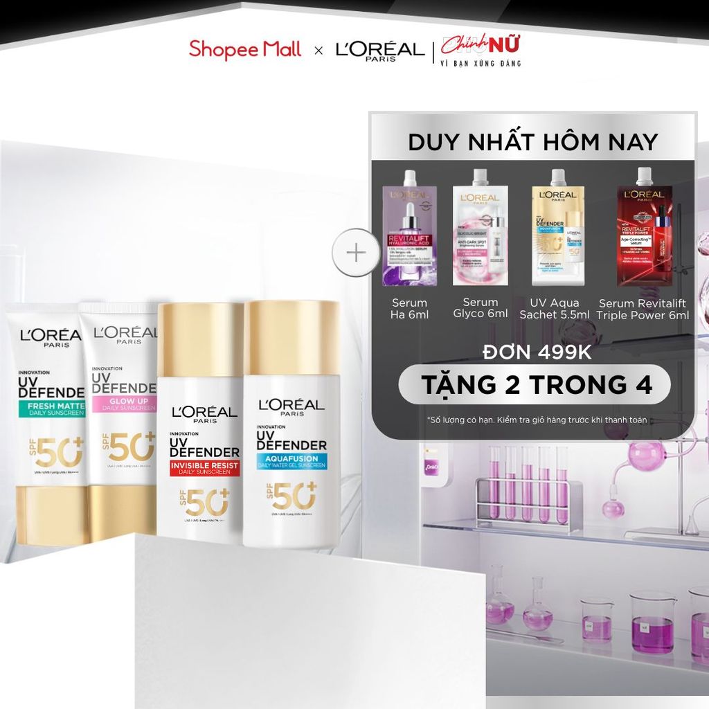 [CHỐNG NẮNG WATERGEL MỚI] Chống Nắng Phổ Rộng Thoáng Da, Kháng Mọi Tác Động UV Defender SPF 50+ PA++++ Loreal Paris 50ml