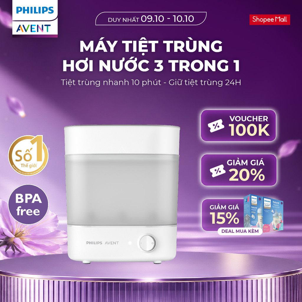 Máy Tiệt Trùng Hơi Nước 3 Trong 1 Philips Avent – Diệt 99.9% Vi Khuẩn, An Toàn Cho Bé