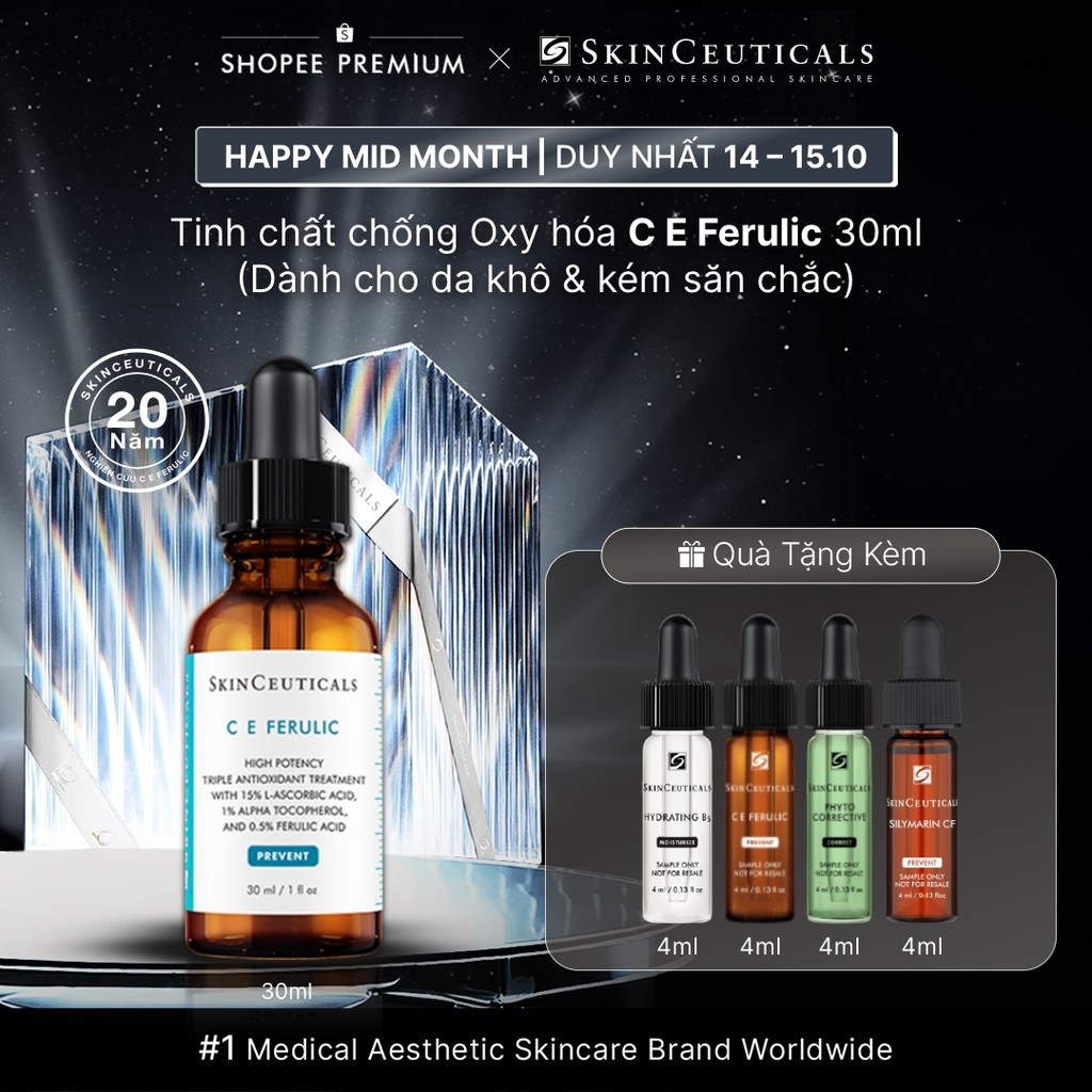 Dưỡng chất hỗ trợ ngăn ngừa loã hoá & nếp nhăn, giúp làn da khoẻ mạnh và săn chắc Skin Ceuticals CE FERULIC  30ml