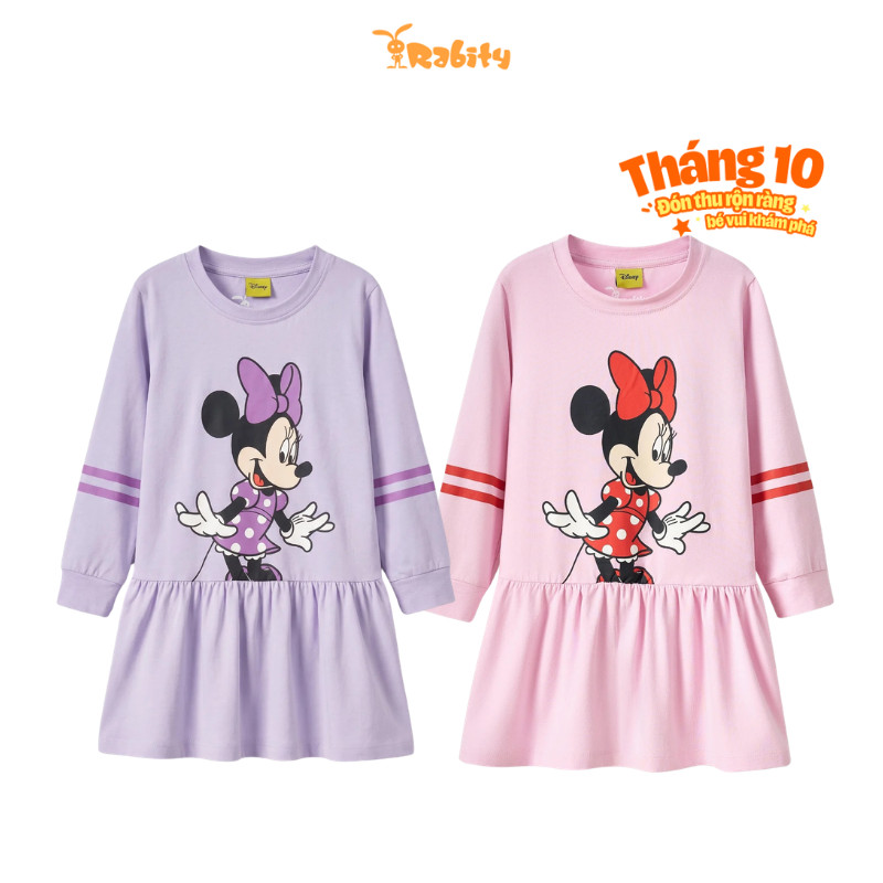 Đầm thun dài tay hoạ tiết Minnie bé gái Rabity 551.007