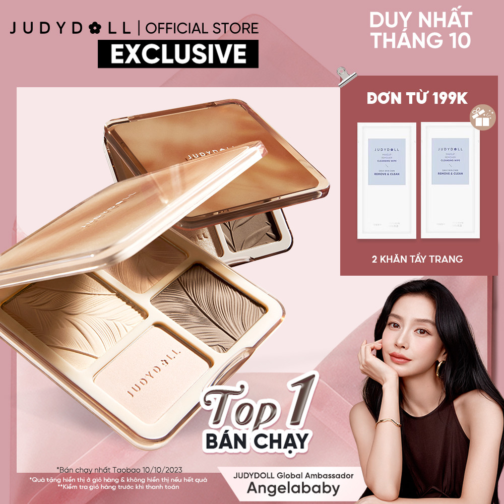 Bảng Phấn Tạo Khối Bắt Sáng 4 Ô JUDYDOLL Highlight & Contour Palette Mỏng Mịn Dễ tán Chuẩn màu 3D Lâu trôi 9g