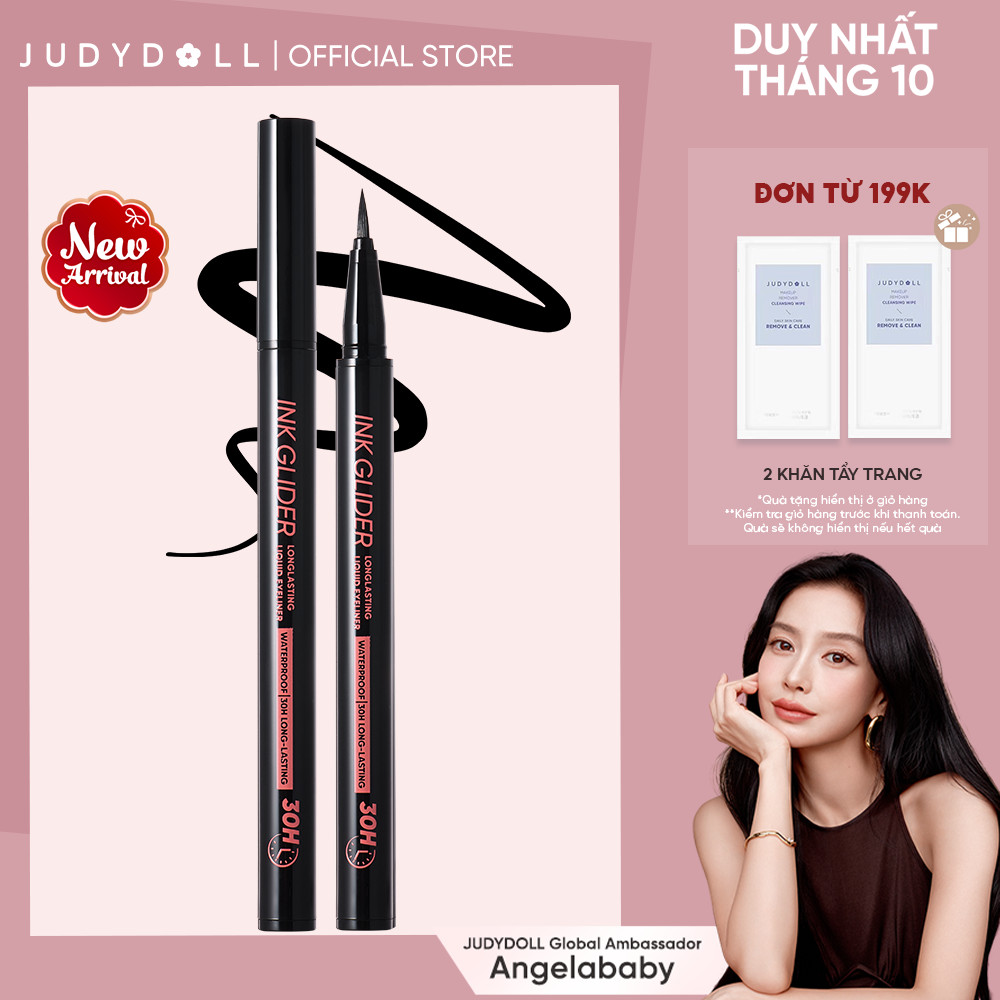 Bút Kẻ Mắt Nước Đen Đậm JUDYDOLL Ink Glider Liquid Eyeliner Nét mảnh mướt Đều mực Chống lem Chống Nước Lâu trôi 30h 0,5ml