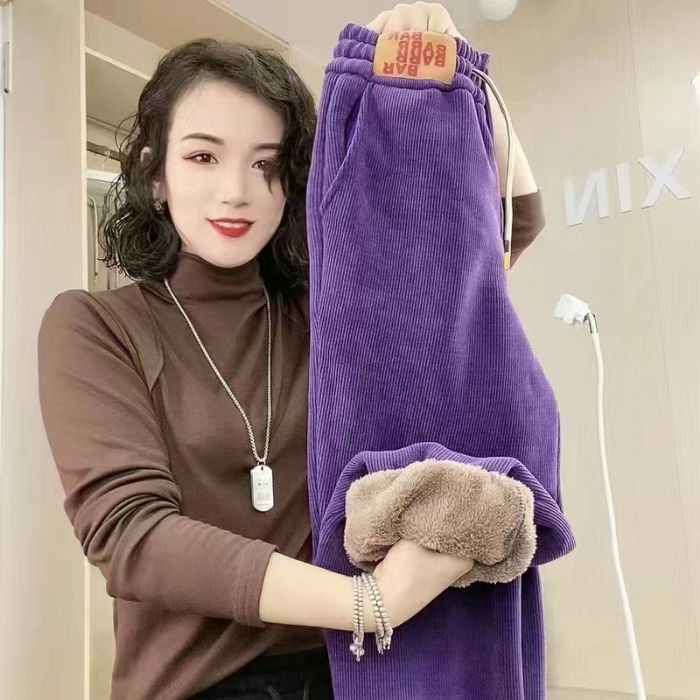 Quần thể thao lông cừu nữ chất liệu nỉ rời và cotton, ấm áp cho mùa thu đông 2025