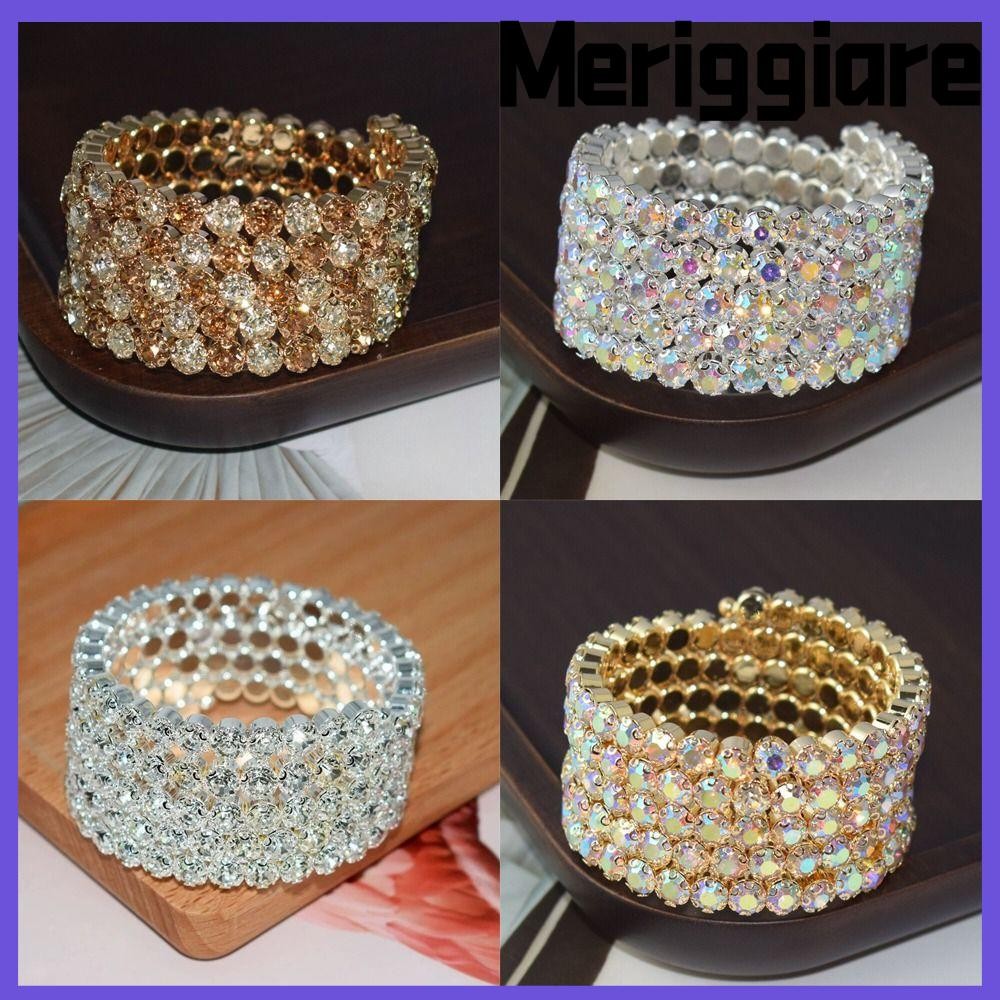 MERIGGIARE Vòng Tay Pha Lê Full Kim Cương Giả Trang Sức Cô Dâu Cho Nữ Năm Hàng Lắc Tay