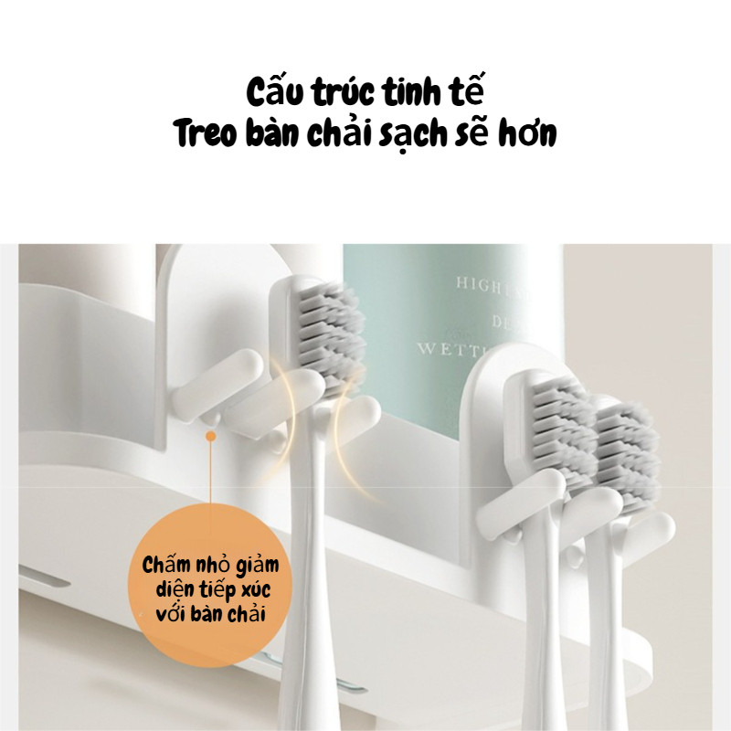 Bộ Nhả Kem Thông Minh Dán Tường, Giá bàn chải, phong cách đơn giản, lắp đặt không khoan lỗ, 2-3 Cốc
