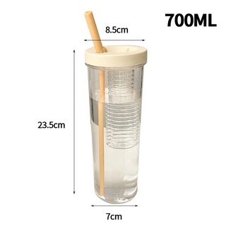 Bình nước Detox trong suốt có khay lọc, ống hút tiện dụng - dung tích 700ml