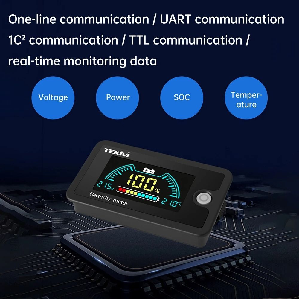 NOTE1 1 Chỉ báo dung lượng pin, DC8-100V có đồng hồ đo điện báo động nhiệt độ, màn hình LCD bền LiFePO4 Pin Lithium axit chì Vôn kế kỹ thuật số cho dụng cụ ô tô
