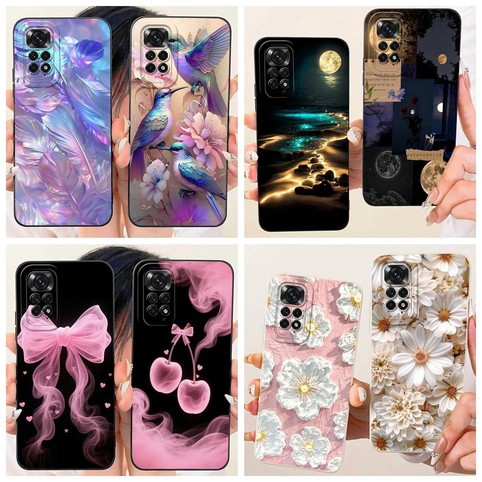 Ốp Điện Thoại In Hình Mèo Bướm Hoa Cho Xiaomi Redmi Note 11 11s 11 Pro Vỏ Silicon Lỏng Cho Redmi Note11 Pro