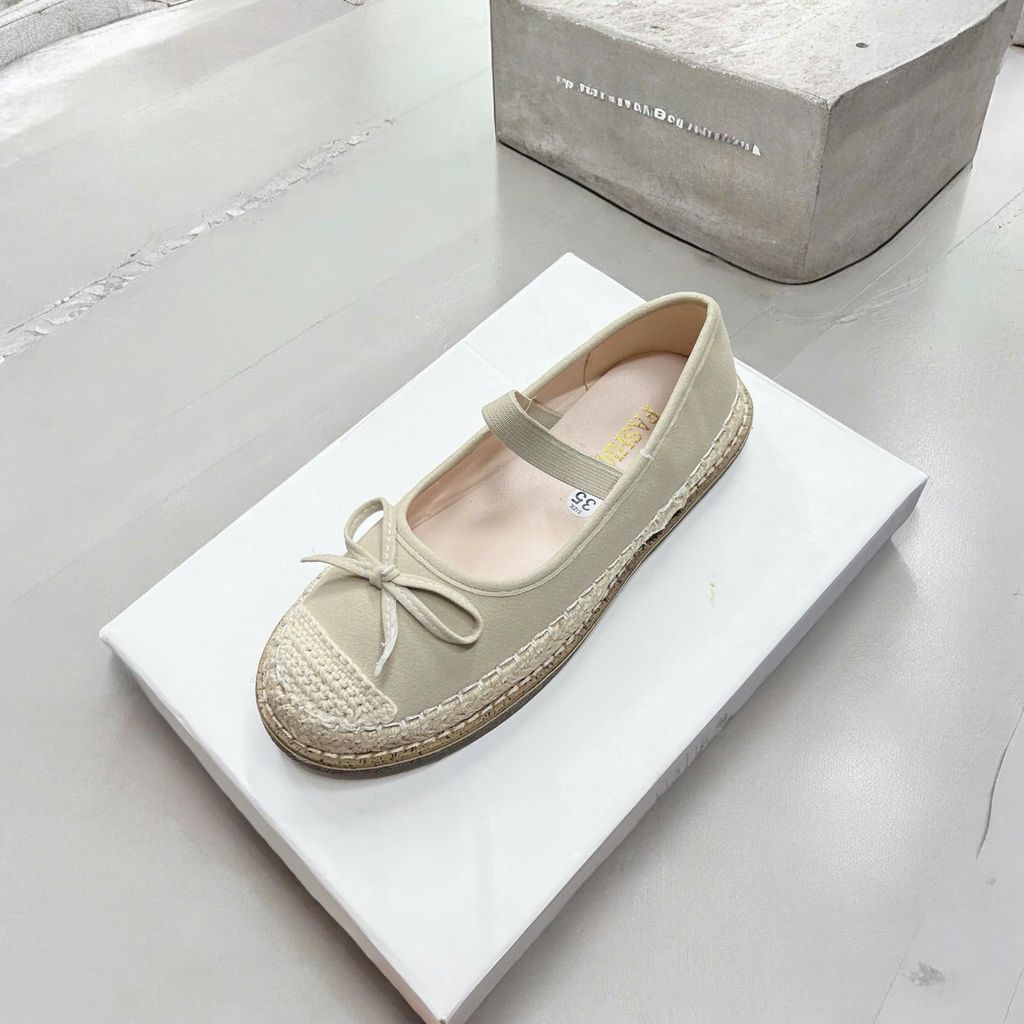 [Thảo Em - MBB8] Giày búp bê nữ lolita viền cói cao cấp phối nơ tiểu thư 3 màu đế mềm [Sẵn Hàng]