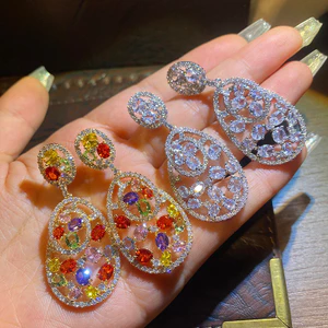 Bán buôn bông tai hoa Zircon dài tinh tế thời trang Hàn Quốc