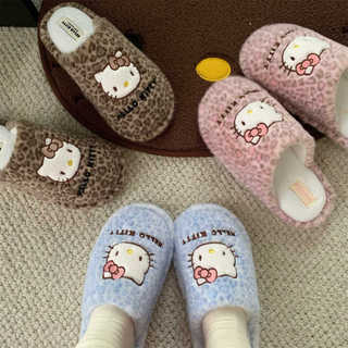 XIXITIAO Dép Cotton Da Báo In Mèo Con Nữ Độc Đáo Đế Mềm Sinh Viên Nhà Mùa Đông Ấm Áp